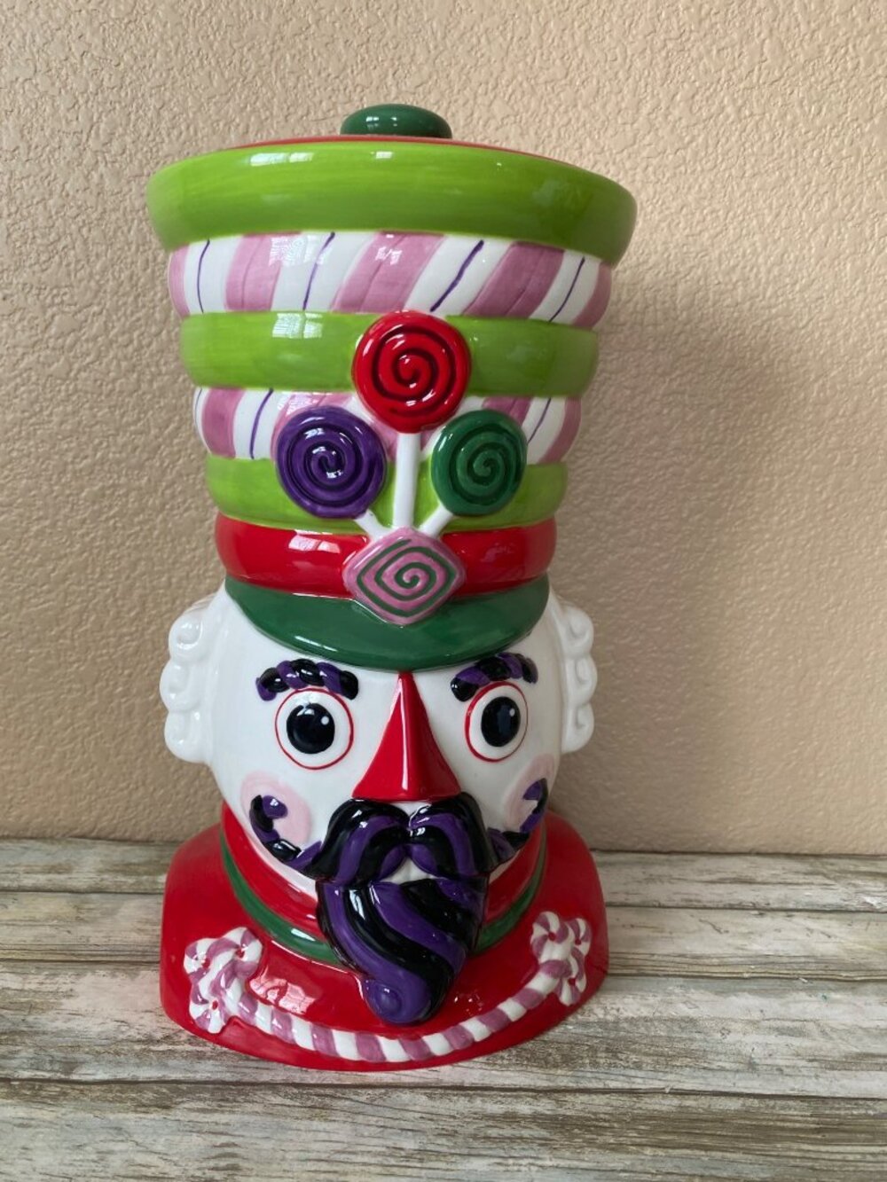 One Hundred 80 Degrees Candy Theme Nutcracker Cookie Jar Ceramic Christmas 12"